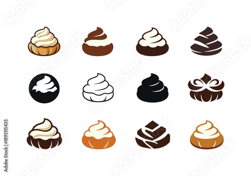 Pastry Icon Variations. Bite-sized pastries. Icon set. Set Logo of bite-sized pastries: cream puff. harmonious logo variations of the same emblematic concept,