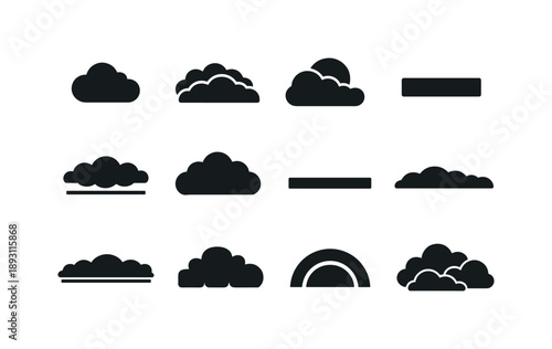 Gray Sky Icon Set. Gray Sky Conditions. Solid icon set of Gray Sky Conditions: gray cloud, thick overcast, sun hidden cloud, uniform sky layer, low ceiling