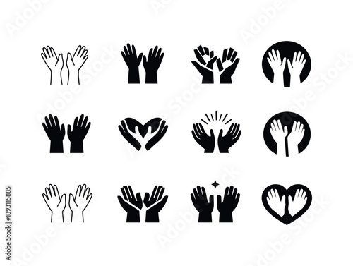 Human Rights Emblems. Human rights symbol. Icon set. Set Logo of human rights symbol: raised helping hands. harmonious logo variations of the same emblematic