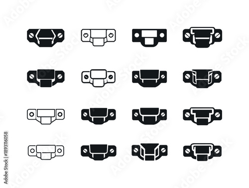 Variety of Toolbox Latch Emblems. Toolbox latch. Icon set. Set Logo of toolbox latch: locking tab with screws. harmonious logo variations of the same