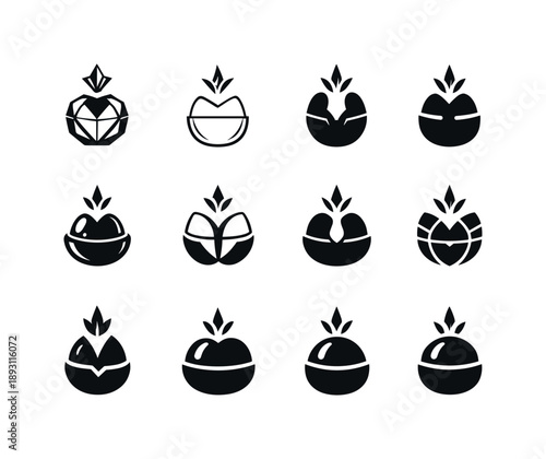 Innovative Logo Collection. Startup incubators. Icon set. Set Logo of Startup incubators: incubator pod with emerging spark. harmonious logo variations of the