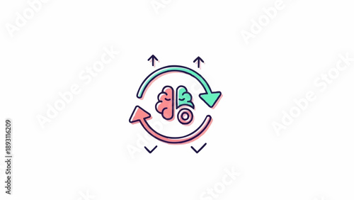 Brain with gear and arrows symbol.