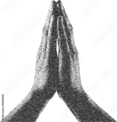 Prayer vintage y2k stipple art, chant halftone stipple brutalist retro vector png with transparent background, faith 2000s aesthetic photocopy effect tattoo