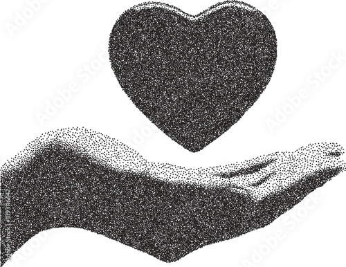 Heart retro y2k stipple design love halftone brutalist urban vector png with clear background, passion 2000s photocopy grunge tattoo gen z effect