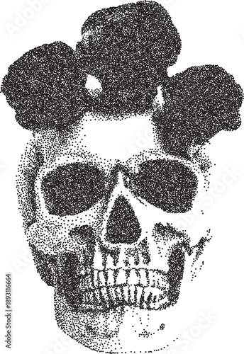 Skull retro y2k stipple design skeleton halftone brutalist urban vector png with clear background, bone 2000s photocopy grunge tattoo gen z effect