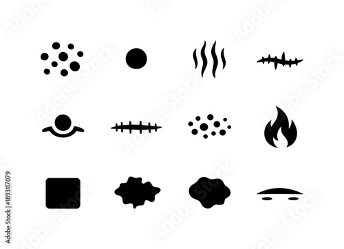 Skin Imperfections Icons. Skin Imperfections. Solid icon set of Skin Imperfections: acne mark, mole spot, stretch mark, scar tissue, pimple scar, surgical