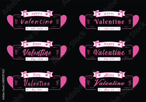 Valentine Day vector design set with romantic hearts and elegant decorative elements.
