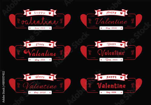 Valentine Day vector design set with romantic hearts and elegant decorative elements.