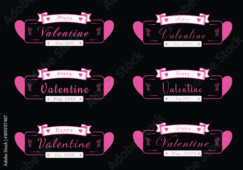 Valentine Day vector design set with romantic hearts and elegant decorative elements.