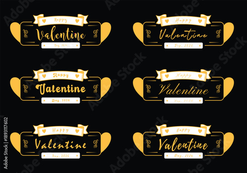 Valentine Day vector design set with romantic hearts and elegant decorative elements.