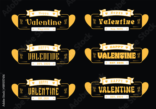 Valentine Day vector design set with romantic hearts and elegant decorative elements.