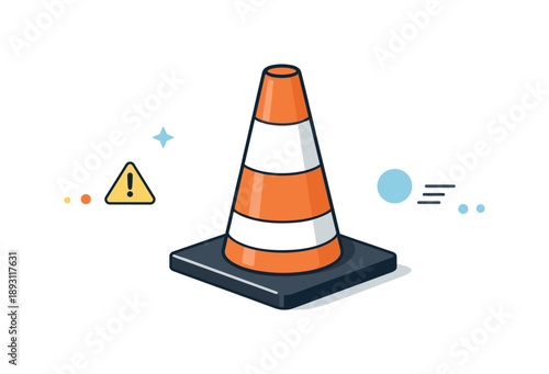 Caution Cone Symbol. Road safety symbol. A single construction cone standing upright, signaling caution in a simple editorial scene. Clear communication and