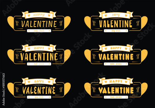 Valentine Day vector design set with romantic hearts and elegant decorative elements.