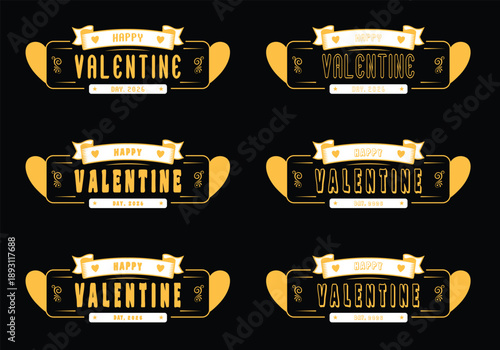 Valentine Day vector design set with romantic hearts and elegant decorative elements.