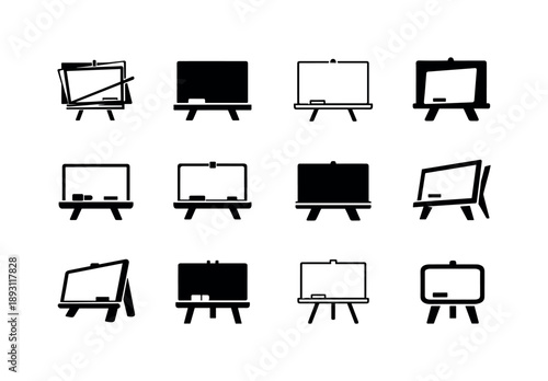 Geometric Board Logo Variations. board. Icon set. Set Logo of board: whiteboard with frame. harmonious logo variations of the same emblematic concept, each