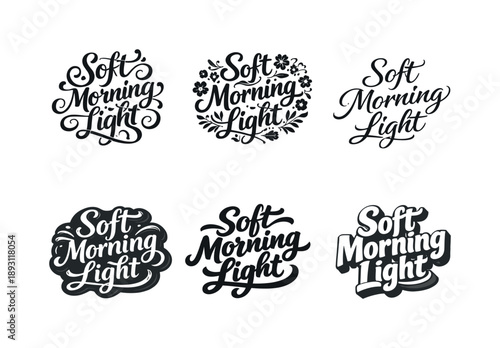 Harmonious Lettering Variations. Soft Morning Light. Set lettering. harmonious lettering variations of the same emblematic concept, each with different