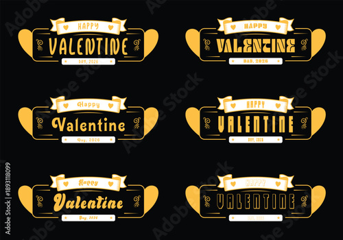 Valentine Day vector design set with romantic hearts and elegant decorative elements.