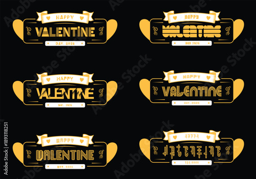 Valentine Day vector design set with romantic hearts and elegant decorative elements.