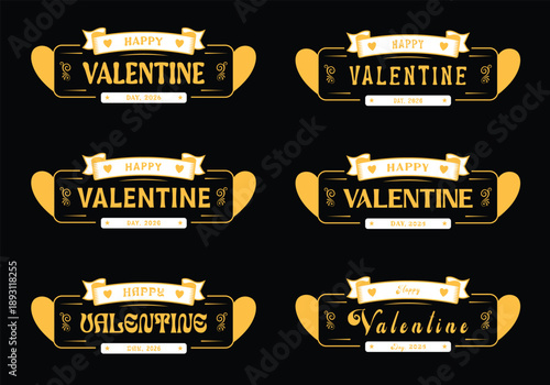 Valentine Day vector design set with romantic hearts and elegant decorative elements.