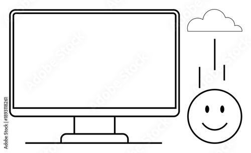 Cloud computing concept. Cloud connecting to computer screen and smiling face user-friendly cloud services. Cloud computing for storage, technology, user interface, networking, and innovation