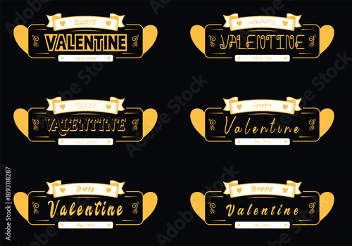 Valentine Day vector design set with romantic hearts and elegant decorative elements.
