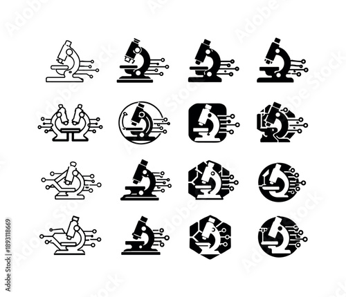 Technological Education Icons. The role of technology in advancing scientific education. Icon set. Set Logo of The role of technology in advancing scientific