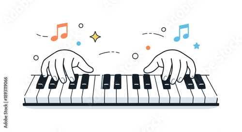 Piano Practice Focus. Piano keys close-up ? practice moment. Hands hovering above piano keys, focused practice and concentration, calm learning mood. Abstract