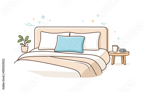 Minimalist Pillow Design. Extra pillow arrangement. A single extra pillow placed at the head of a bed with minimal decor, emphasizing comfort and simplicity.