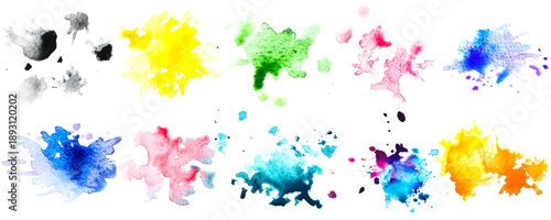 Bright watercolor blobs on white background, set