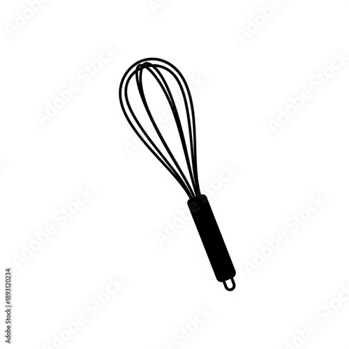 A black wire whisk with a handle