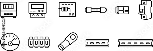 Collection of electrical components and devices in a clean line art style