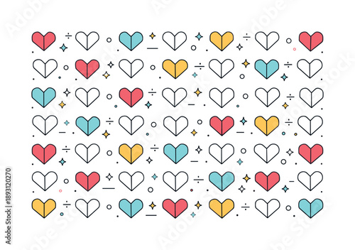 Geometric Heart Pattern. Heart shapes geometric illustration. A repeating pattern of small geometric hearts aligned in a neat grid, calm rhythm and visual