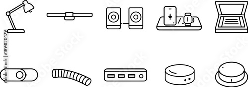 Collection of modern electronic device icons and gadgets for technology and design