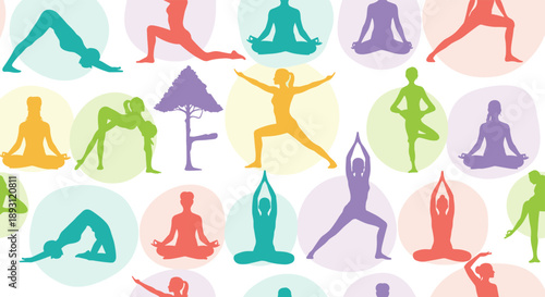 Diverse Women Doing Yoga and Meditation, Flat Vector Illustration of Mindfulness Lifestyle Set