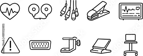 Collection of medical and electronic equipment icons for design and technology