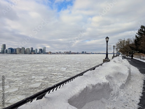 Ice on the Hudson river in Downtown New York, NY - January 2026