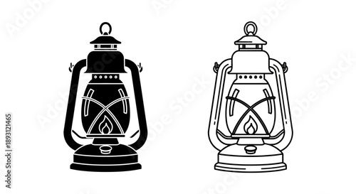 Vintage lanterns black white illustration Vector