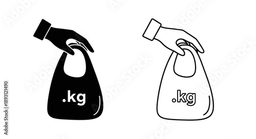 Hand holding plastic bag .kg icon Vector