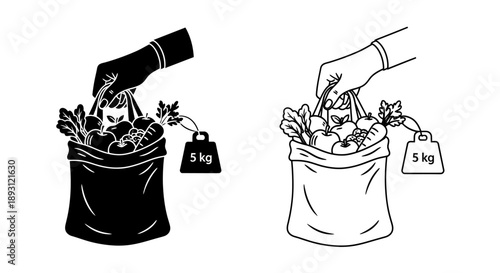 Fresh produce bags 5kg market grocery Vector