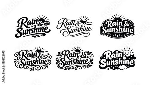 Creative Lettering Variations. Rain & sunshine. Set lettering. harmonious lettering variations of the same emblematic concept, each with different artistic
