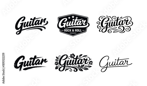 Harmonious Guitar Lettering. Guitar lettering. Set lettering. harmonious lettering variations of the same emblematic concept, each with different artistic