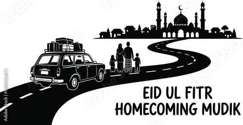 Homecoming family travel during traditional festive holiday celebration illustration