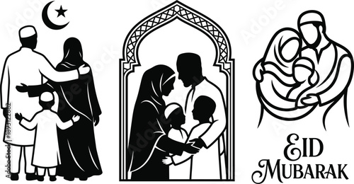 Muslim family embracing during traditional religious holiday celebration