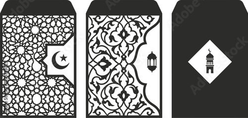 Eidi gift envelopes with traditional floral patterns vector