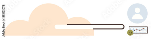 Cloud computing, data sharing, user identification, analytics, performance tracking, technology tools. A cloud shape, profile icon and line chart with growth trend. Cloud computing and data sharing