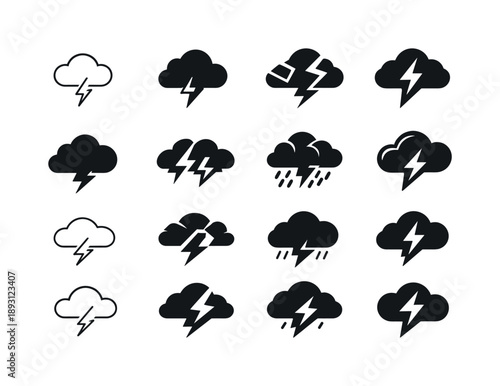 Stormy Cloud Icons. stormy clouds. Icon set. Set Logo of stormy clouds: thundercloud. harmonious logo variations of the same emblematic concept, each with