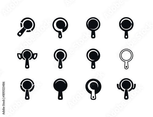 Frying Pan Handle Icons. Frying Pan Handle. Icon set. Set Logo of Frying Pan Handle: handle grip design. harmonious logo variations of the same emblematic