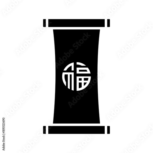 Chinese scroll with hieroglyph luck. Traditional Lunar New Year wishes of prosperity. Pixel perfect, editable stroke icon