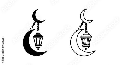 Moon crescent lantern hanging symbol Vector