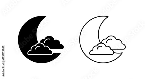 Minimalist moon and cloud icon set Vector